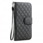 Wholesale iPhone 6 4.7 Quilted Flip PU Leather Wallet Case with Strap (Black)